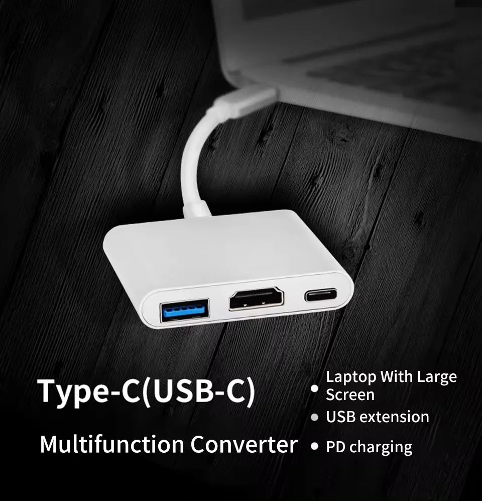 Cable Adaptador 3 En 1 Usb Tipo C A Hdmi Gris