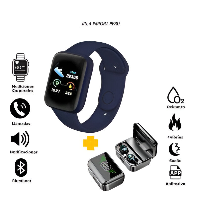 🕒 Smartwatch Otec D20 – Display 1.3" | Correa TPU Azul Oscuro | Caja Negra