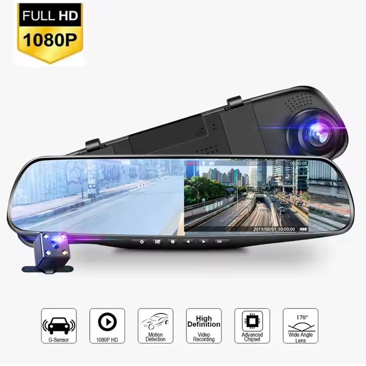 Cámara de espejo retrovisor de auto / 1080P / Sensor de reversa / DVR