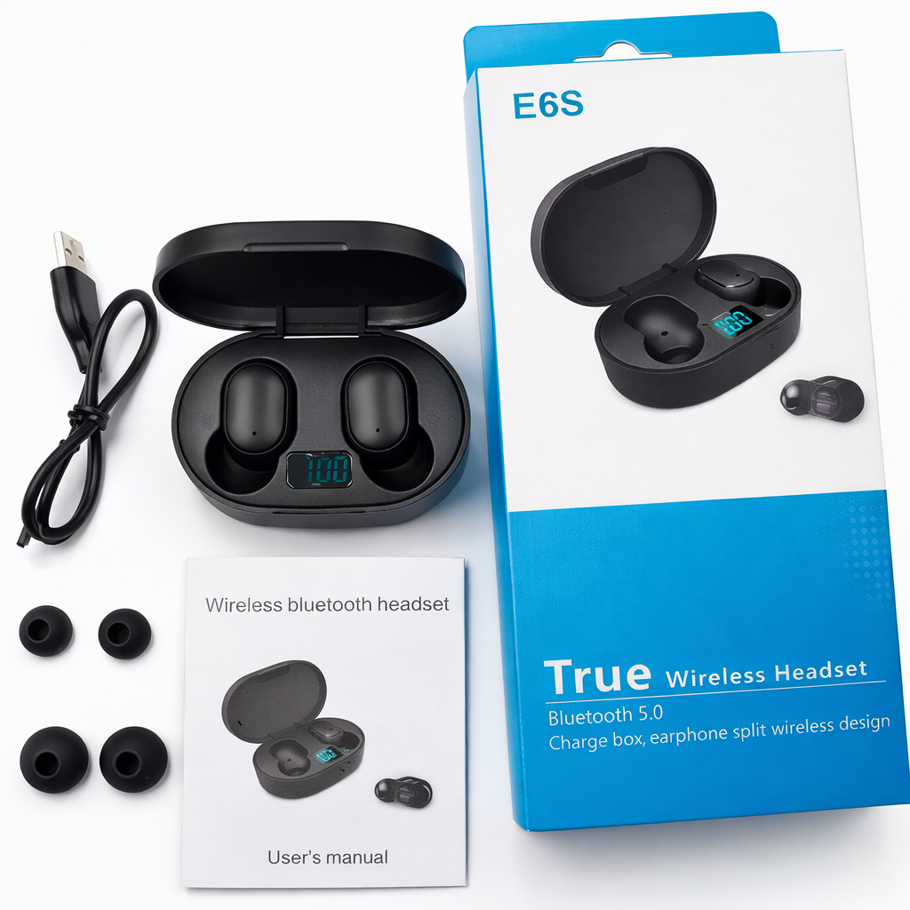 Auriculares Bluetooth Tws E6s Con Indicador De Batería Negro