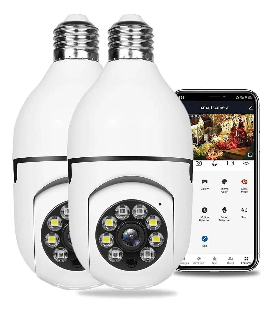 Cámara Q5 En Bombilla Wifi 360° Con Visión Nocturna Blanco