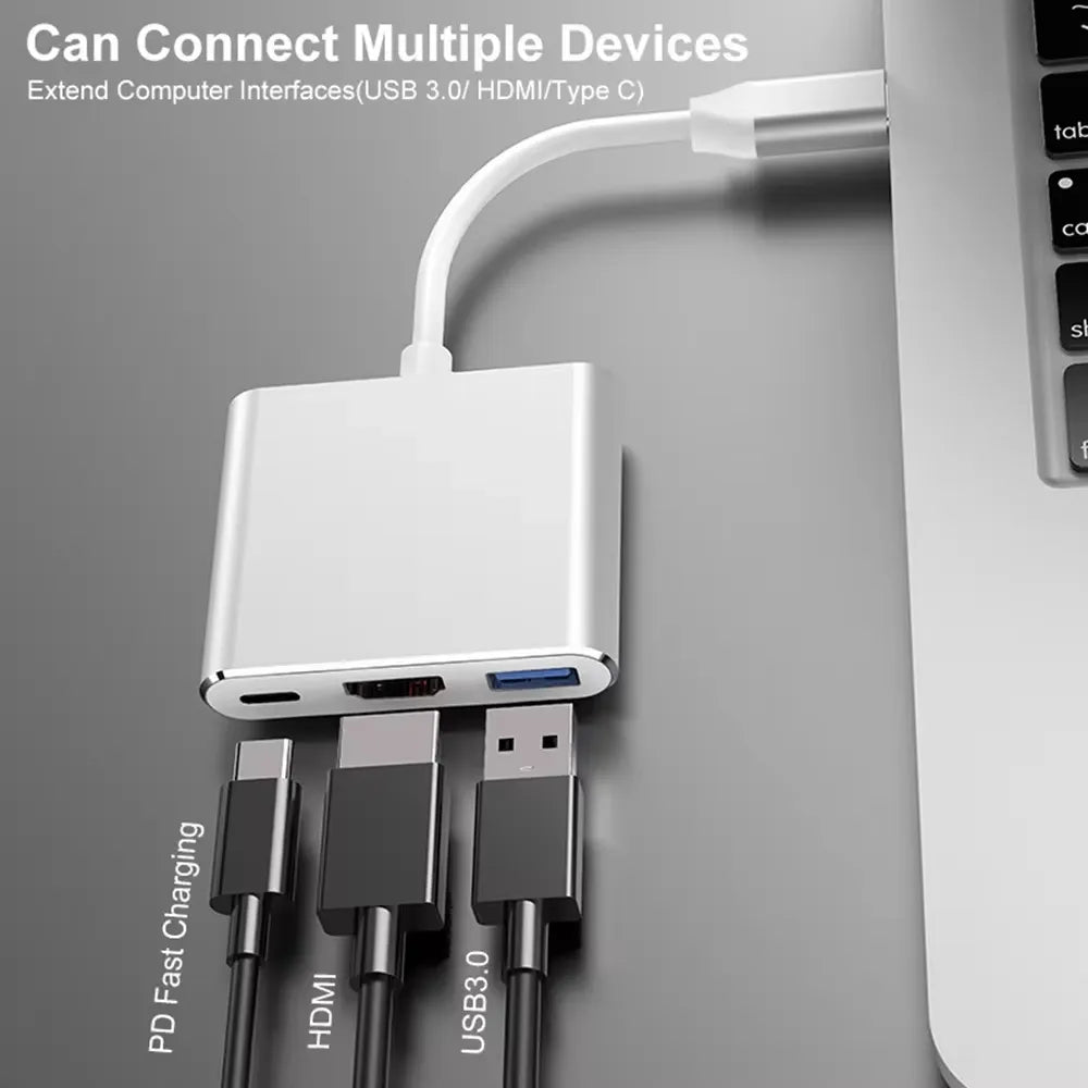 Cable Adaptador 3 En 1 Usb Tipo C A Hdmi Gris