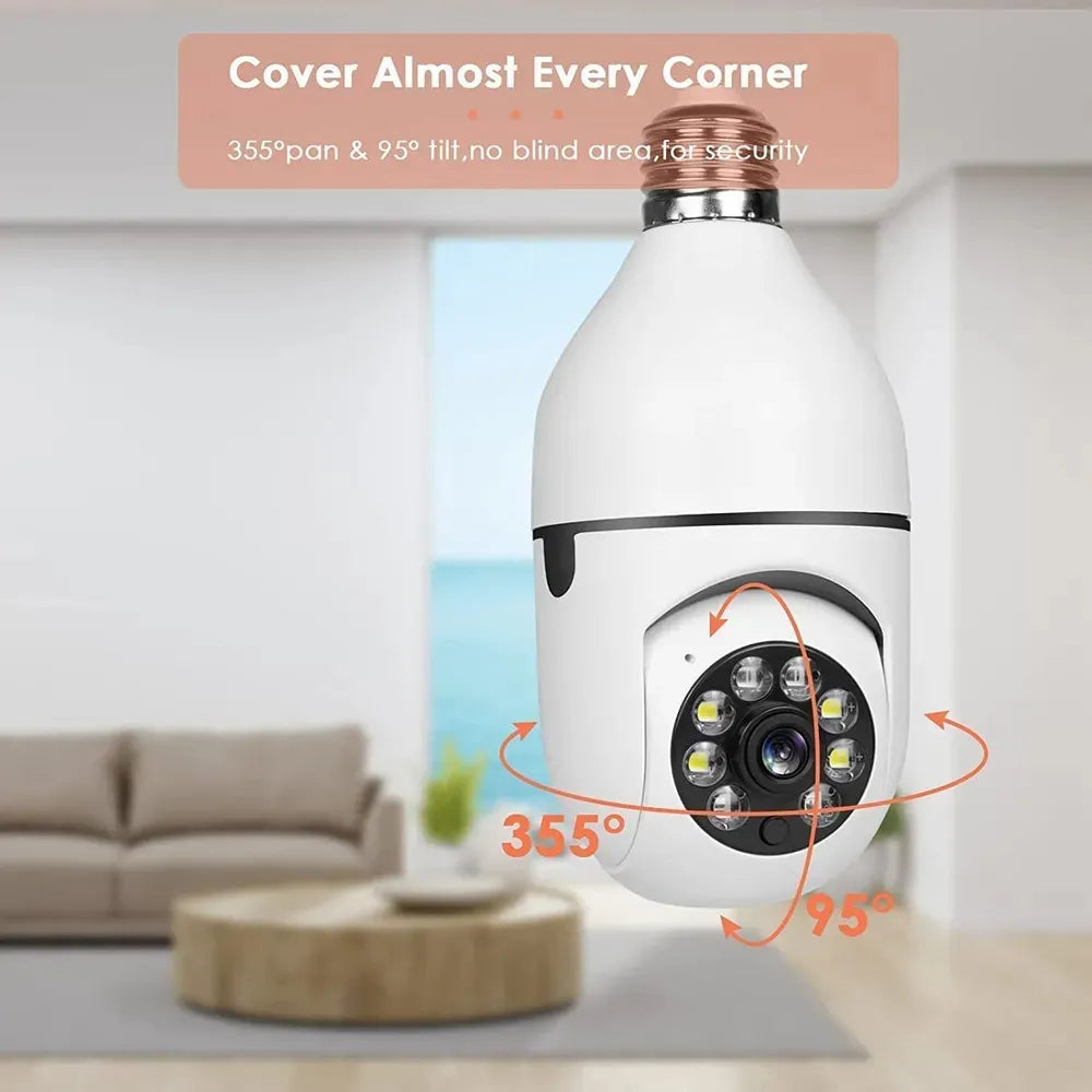 Cámara Q5 En Bombilla Wifi 360° Con Visión Nocturna Blanco