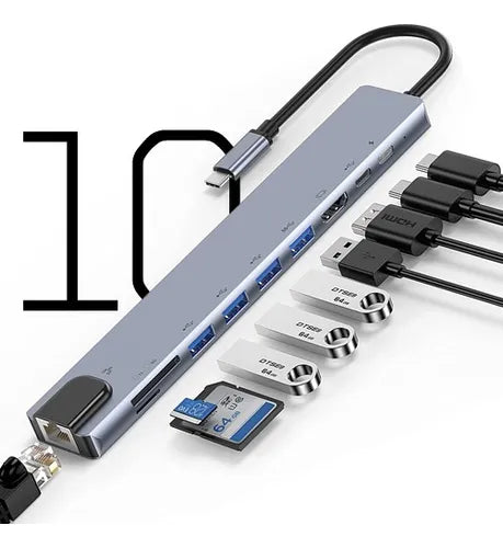 Adaptador Hub Usb-c 8 En 1 Hdmi 4k Ethernet Usb Sd