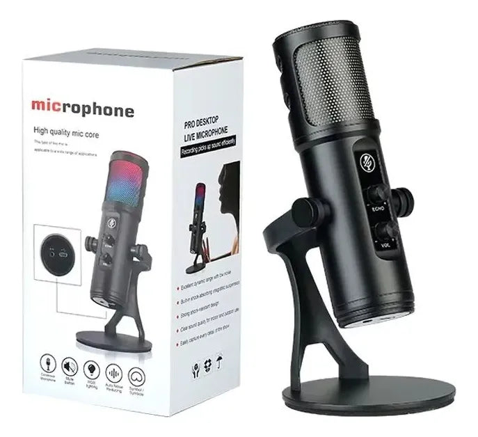 Micrófono Condensador Transmisión Usb Profesional Zx776 Color Negro