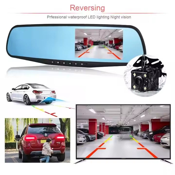 Cámara de espejo retrovisor de auto / 1080P / Sensor de reversa / DVR